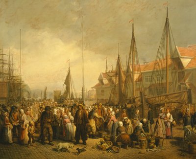 Marché aux poissons à Bergen, Norvège, XIXe siècle - Knud Bergslien