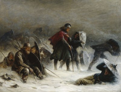 Le roi Sverre dans une tempête de neige dans les montagnes de Voss - Knud Bergslien