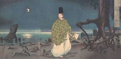 Courtisan de la période Heian sur une plage au clair de lune, XIXe siècle - Kobayashi Kiyochika
