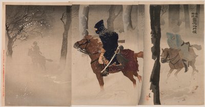 Éclaireurs près de Nuizhuang par une Nuit Neigeuse - Kobayashi Kiyochika