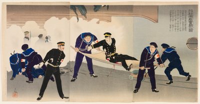 Lutte acharnée sur le cuirassé Hatsuse dans le port de Port Arthur - Kobayashi Kiyochika