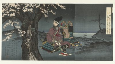 Taira no Tadanori sous un cerisier - Kobayashi Kiyochika