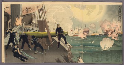 Troisième illustration de la grande victoire de nos forces sur la mer Jaune (Kokai ni okeru wagagun no taisho, dai san zu) - Kobayashi Kiyochika