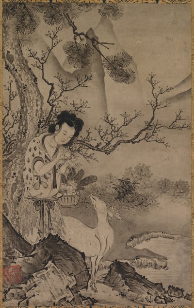 Figure Taoïste Féminine dans un Paysage, début des années 1500 - Koboku