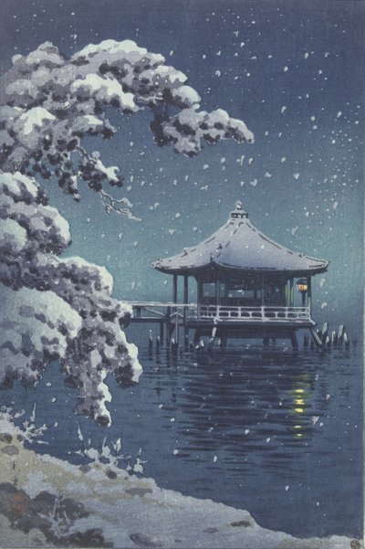 Pavillon flottant à Katada sous la neige - Koitsu Tsuchiya