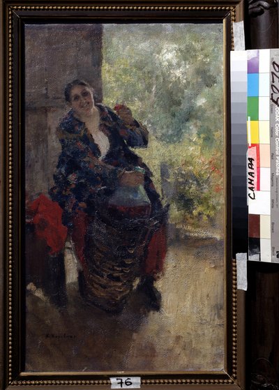 Une propriétaire ou femme avec un verre de vin - Konstantin Alekseevich Korovin
