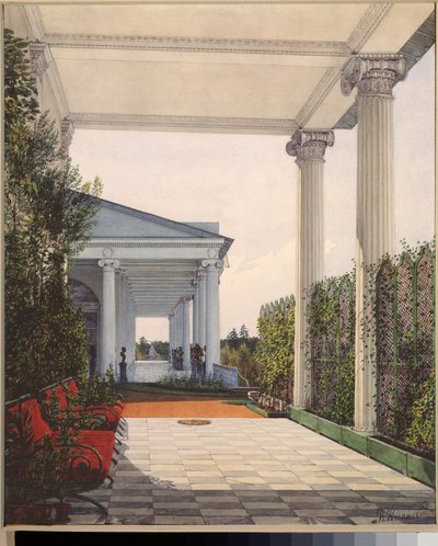 Vue de la colonnade depuis la chambre de l