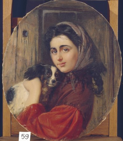 Fille avec petit chien - Konstantin Egorovich Makovsky