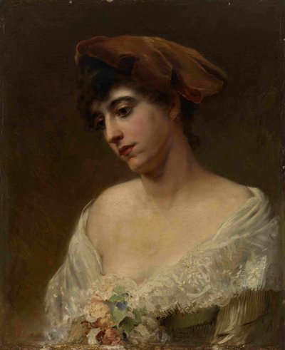 Jeune femme au béret rouge - Konstantin Egorovich Makovsky