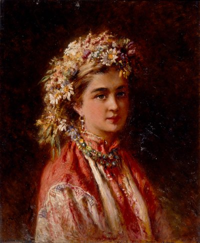 Jeune fille avec une guirlande de fleurs - Konstantin Egorovich Makovsky