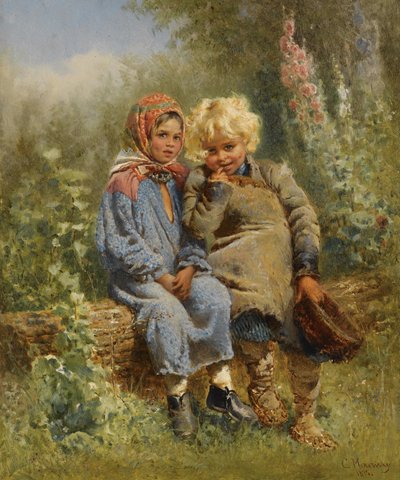 Russe : "Enfants paysans au repos" Enfants paysans au repos - Konstantin Makovsky