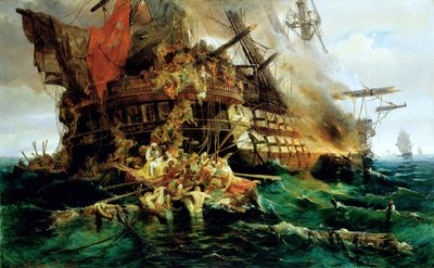 Un navire de guerre turc en feu - Konstantinos or Constantin Bolanachi