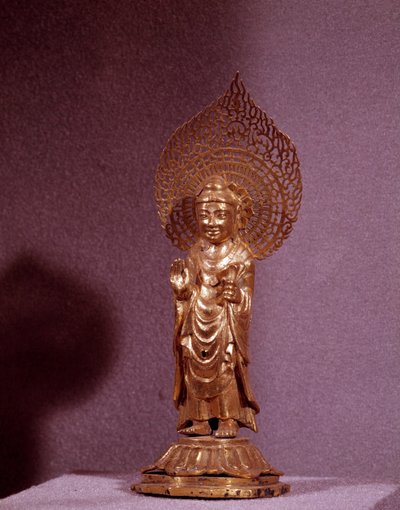 Art coréen : représentation du Bouddha Amitabha, statuette en or. Période Silla. 7e-8e siècle. Musée national de Corée - Korean School