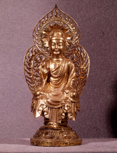 Art coréen : statuette de Bouddha en or. Période Silla, 8e-10e siècle. Musée national de Corée - Korean School