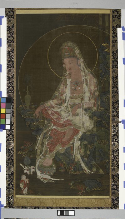 Bodhisattva Avalokiteshvara (Kwanseûm Posal) assis dans un jardin paradisiaque, Dynastie Koryo - Korean School