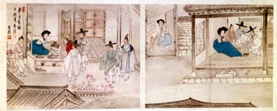 Art coréen : scènes dans la maison d