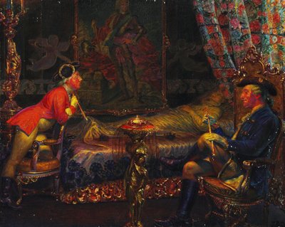 Struensee et Caroline Mathilde au corps de la reine Sofie Magdalene - Kristian Zahrtmann
