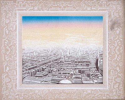 Vue aérienne de Londres encadrée dans une bordure décorative - Kronheim and Co