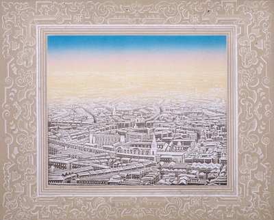 Vue aérienne de Londres avec bordure décorative, vers 1845 - Kronheim and Co