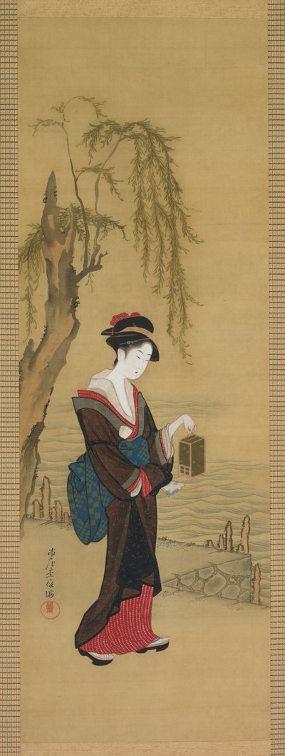 Beauté avec des lucioles, début des années 1800 (encre et couleur sur soie) - Kubo Shunman
