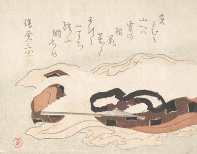 Ceinture et éventail sur un morceau de tissu, 19e siècle - Kubo Shunman