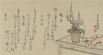 Bonsaï Prunier sur banc et boîte, 1796 - Kubo Shunman