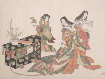 Dames de Cour Traînant un Cabinet sur le Sol - Kubo Shunman