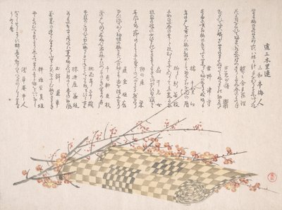 Branches de prunier avec fleurs et natte roulée, XIXe siècle - Kubo Shunman
