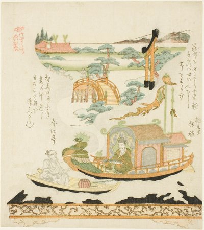 Dispositif mécanique Takeda (Takeda karakuri) : Haku Rakuten (chinois : Bai Juyi) et le pêcheur - Kubo Shunman
