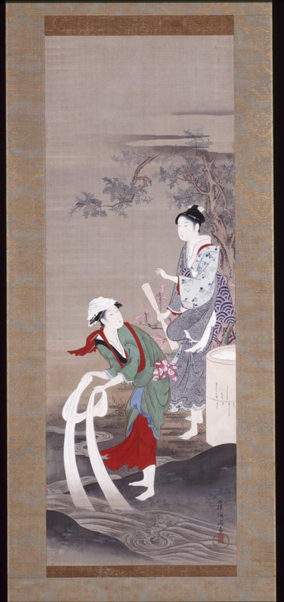 Deux beautés à la rivière Tamagawa (rivière de cristal) à Mishima - Kubo Shunman