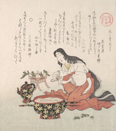 Femme se coupant les ongles après avoir cueilli des herbes, 19ème siècle - Kubo Shunman