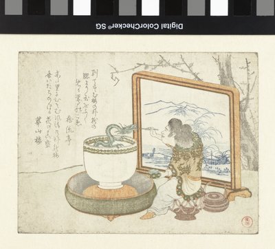 Un jeune homme nourrit un dragon - Kubota Shunman