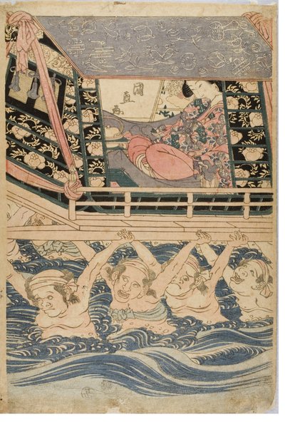 Scène printanière de jeunes femmes en voyage - Kuninaga Utagawa