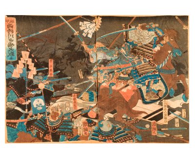 La Grande Bataille de Kawanakajima entre deux généraux - Kuninaga Utagawa