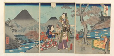 La lune reflétée dans les rizières de Shinano - Kunisada (II) , Utagawa