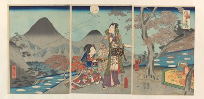 La lune reflétée dans les rizières de Shinano - Kunisada (II) , Utagawa