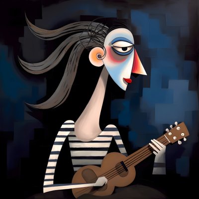 Troubadour femme avec sa guitare sous la lumière de la lune - Kurt Heppke