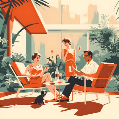 3 amis se détendent dans le jardin avec une ou deux boissons 1 - Kurt Heppke