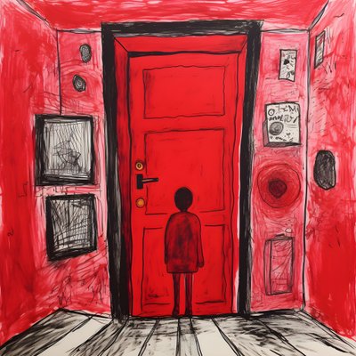 une fille de 8 ans dessine une porte rouge dans sa chambre 1 - Kurt Heppke