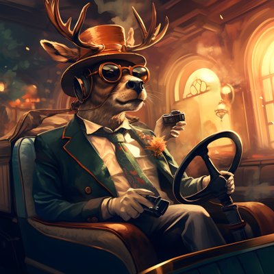un cerf avec un cigare dans la bouche conduisant une voiture décapotable 3 - Kurt Heppke