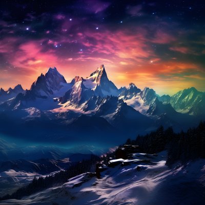 Les sommets enneigés des Alpes brillent comme un arc-en-ciel dans la nuit - Kurt Heppke