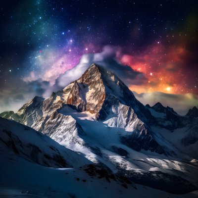 Les sommets enneigés des Alpes brillent comme un arc-en-ciel dans la nuit - Kurt Heppke