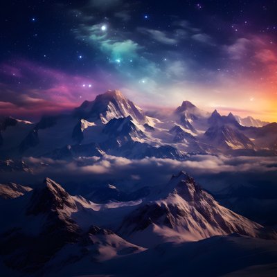Les sommets enneigés des Alpes brillent comme un arc-en-ciel dans la nuit - Kurt Heppke