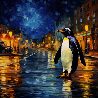 Un pingouin en costume marche dans la rue 2 - Kurt Heppke