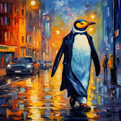 Un pingouin en costume marche dans la rue 4 - Kurt Heppke