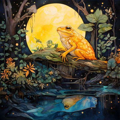 une grenouille jaune dans la forêt, lune, rivière 4 - Kurt Heppke
