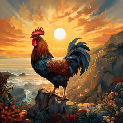 un coq chantant au lever du soleil 4 - Kurt Heppke