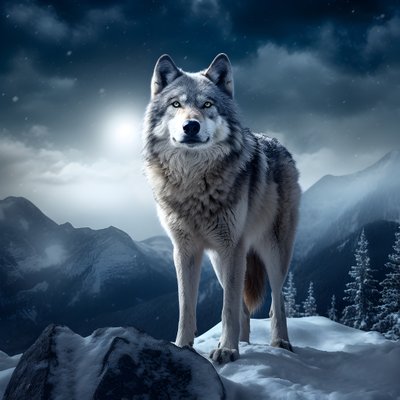 Un majestueux loup gris sur un sommet enneigé - Kurt Heppke