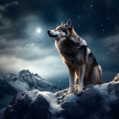 Un majestueux loup gris sur un sommet enneigé - Kurt Heppke