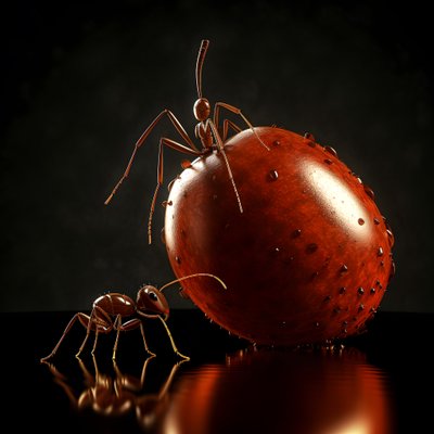Une fourmi brune grimpe sur une pomme géante 1 - Kurt Heppke